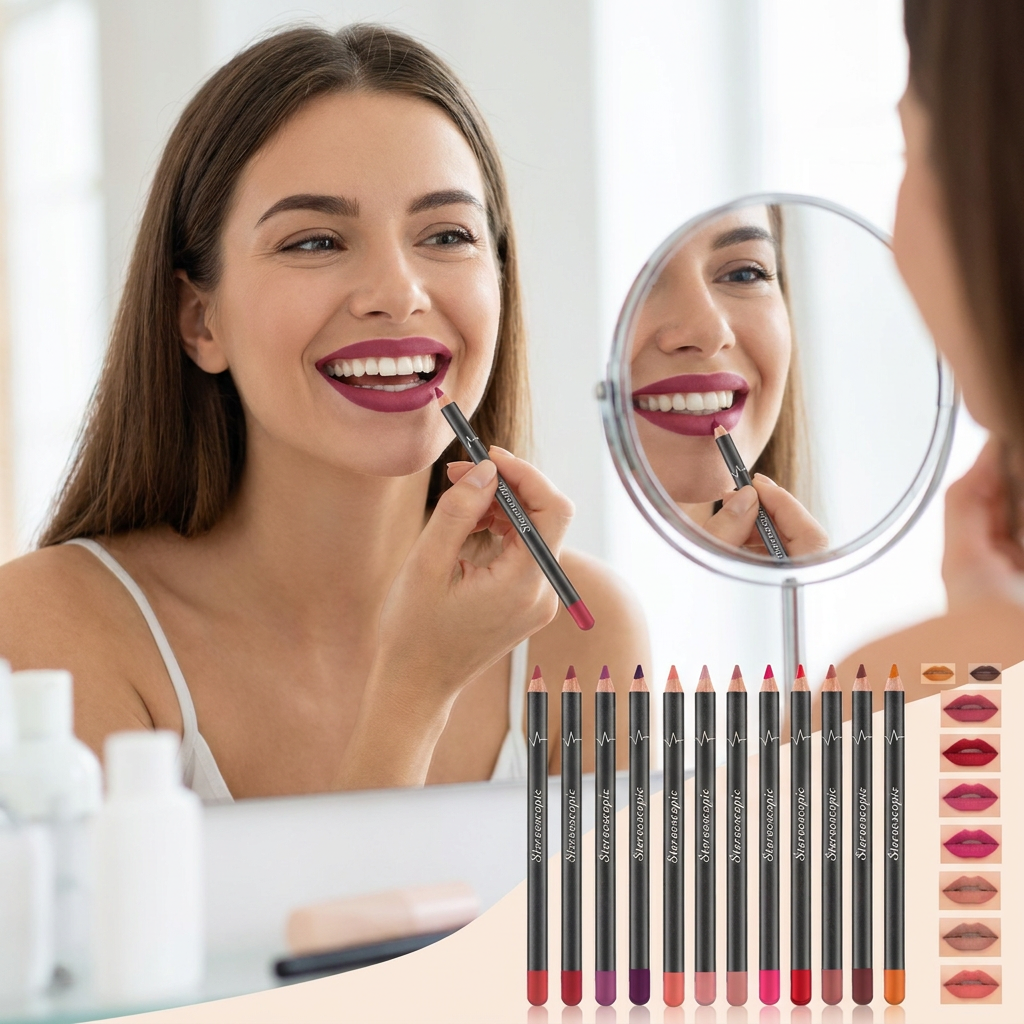 12Pcs Women Waterproof Lipstick Long Lasting Matte Lip Liner Pencil Lip Pen Set
