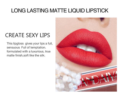 6-Piece Matte Liquid Lipstick Set , Waterproof. Long-lasting. Non-stick velvet finish. From flattering nudes to daring bolds, this highly pigmented lip color kit has a shade for every mood. A perfect beauty gift for women and girls.