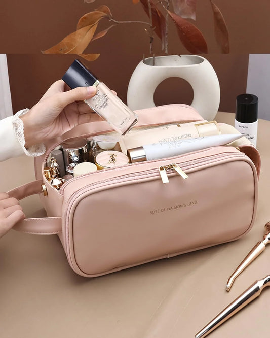 Travel Makeup Bag for Women, Large Capacity Cosmetic Organizer with Wide Opening, Waterproof Portable Toiletry Storage Bag for Easy Access